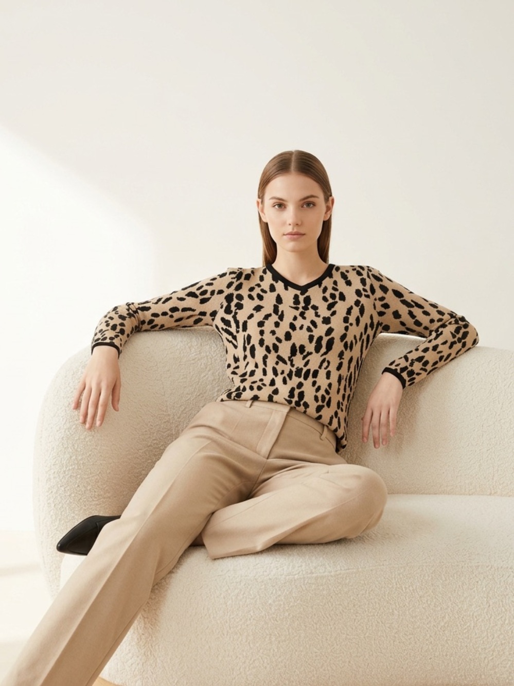 Max & Mia - Leopard Print Knit Sweater - Black on Cream
